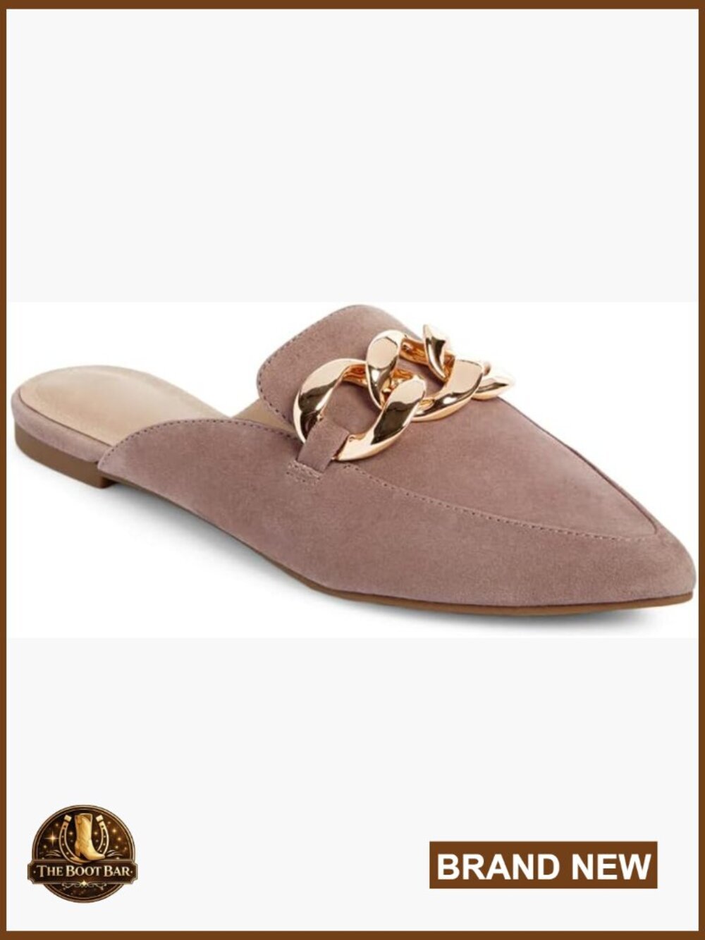 Pointed Toe Backless Loafers Slip On Metal Chain Slides Mules Flats